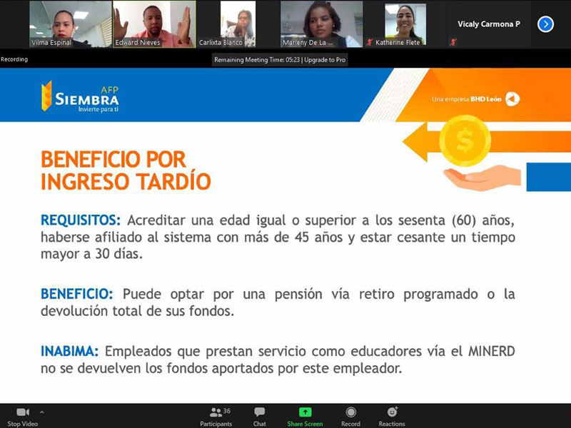 Dirección General de Jubilaciones y Pensiones dicta charla sobre Fondos de Pensiones y Ley 87-01