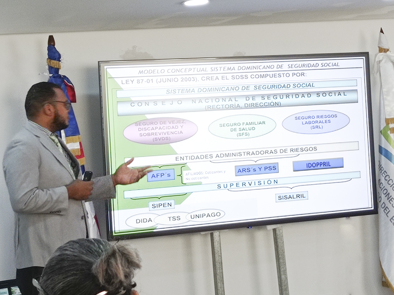 Francisco Osoria hizo referencia al modelo conceptual del Sistema Dominicano de la Seguridad Social, la Ley 87-01 y el Consejo Nacional de la Seguridad Social, así como los organismos que lo integran, entre otros temas relevantes.