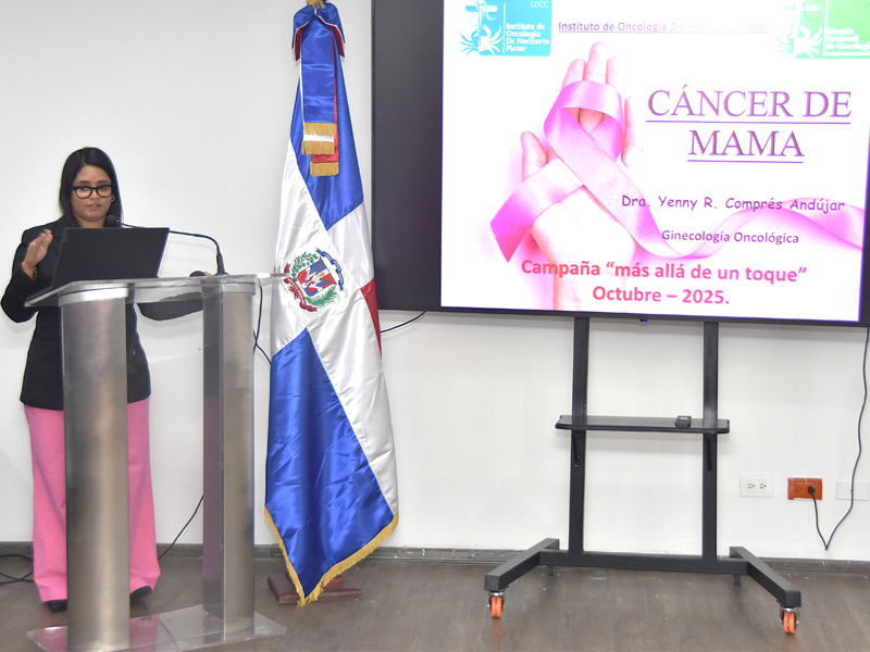 La Direccion General de Jubilaciones y Pensiones Cargo del Estado (DGJP) con la colaboración del Instituto de Oncología Dr. Heriberto Pieter, impartió una charla sobre Prevención y Detección Temprana de Cáncer de Mamas, con el objetivo de concientizar a los colaboradores de la entidad sobre hábitos de vida saludables para reducir el riesgo de desarrollar la enfermedad, y enseñar a identificar los signos de alarma y cuándo buscar atención médica para lograr un diagnóstico temprano. La Direccion General de Jubilaciones y Pensiones Cargo del Estado (DGJP) con la colaboración del Instituto de Oncología Dr. Heriberto Pieter, impartió una charla sobre Prevención y Detección Temprana de Cáncer de Mamas, con el objetivo de concientizar a los colaboradores de la entidad sobre hábitos de vida saludables para reducir el riesgo de desarrollar la enfermedad, y enseñar a identificar los signos de alarma y cuándo buscar atención médica para lograr un diagnóstico temprano.
